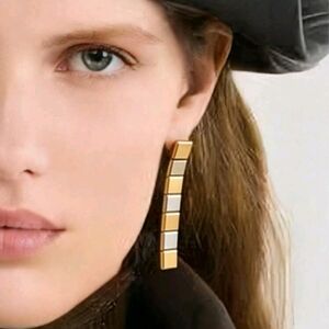 NEW! Elegant Silver & Gold Geometric Dangling Linear Drop Post Earrings